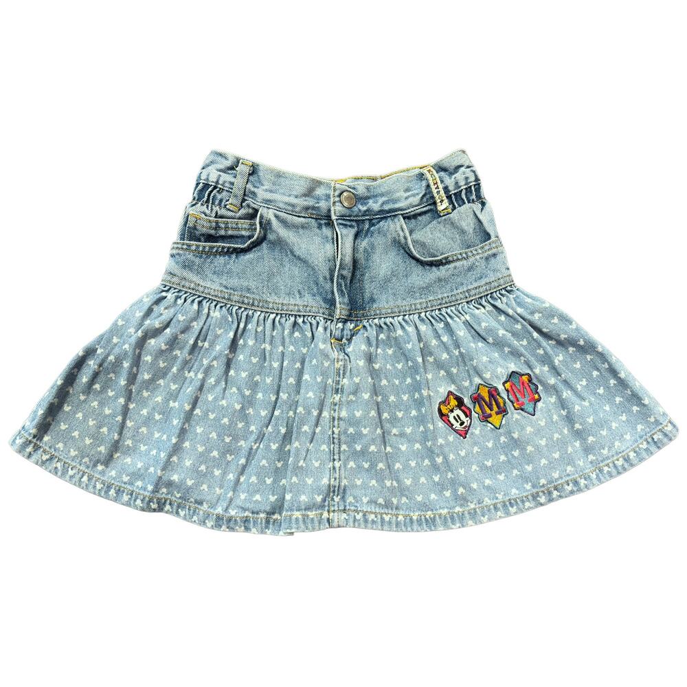 Mickey & Co Denim Light Wash Blue Heart Print Tiered Ruffle Skirt Size See Pics